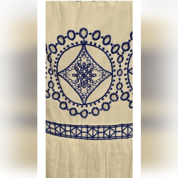 Women's White Maxi 100% Cotton Embroidered Summer Lined Dress XL Santorini Vibes - Picture 7 of 14